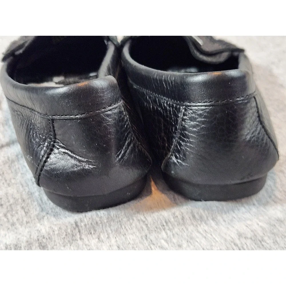 Coach Loafers Womens 7B Black Fair G2229 Pebbled Leather Driving Flats Logo